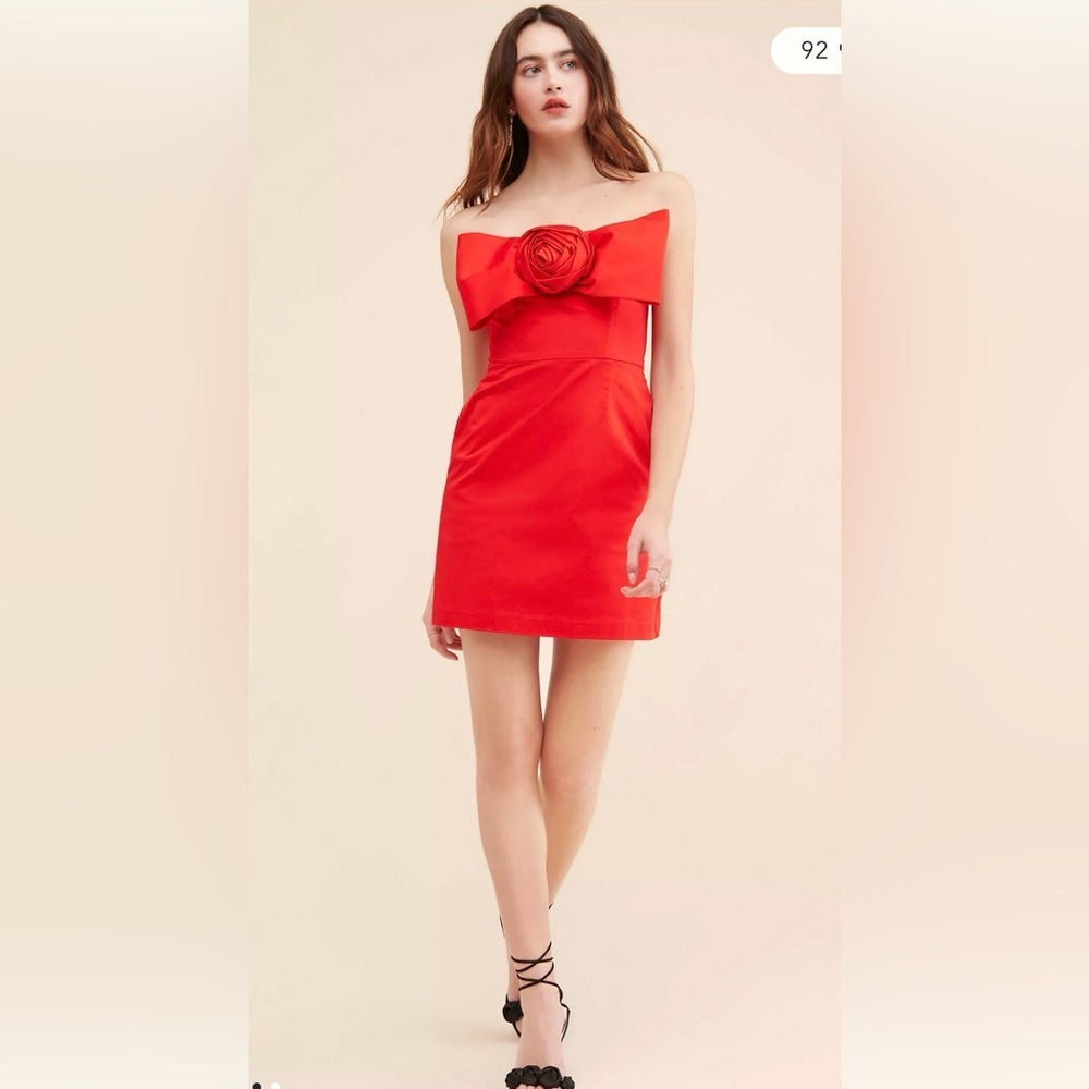 Anthropologie Hutch 3D Rosette Strapless Mini Dress Red , XXS - Picture 6 of 12